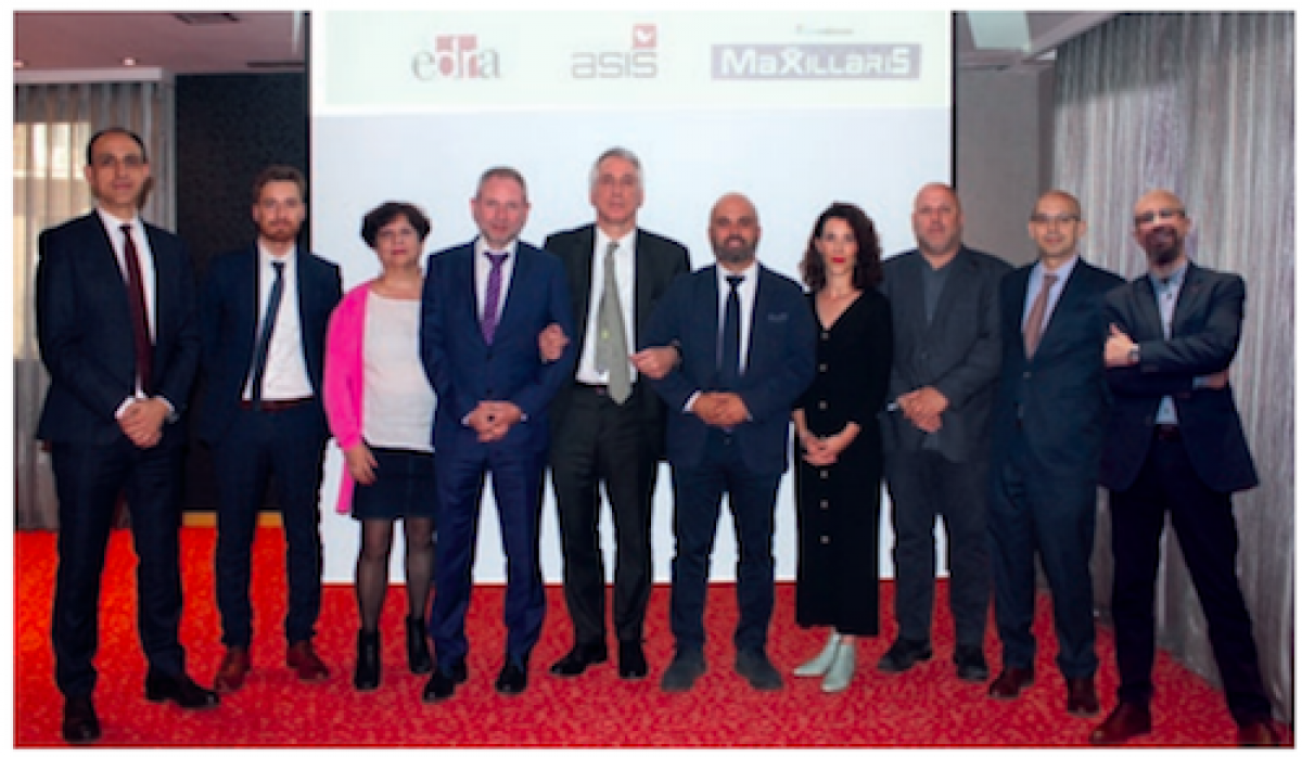 From left to right, Carlos Lacoma, CEO of Grupo Asís; Giovanni Viganò, chief financial officer of LSWR Group; Marisol Martín and José Antonio Moyano, founders of Cyan Editores; Giorgio Albonetti, president of LSWR Group; Miguel Ángel Cañizares, director of Maxillaris; Veronica Chichón, commercial director of Maxillaris; João Drago, head of Maxillaris Portugal; July Allué, financial and operations director of Grupo Asís, and Julián Delgado, deputy director of Maxillaris.